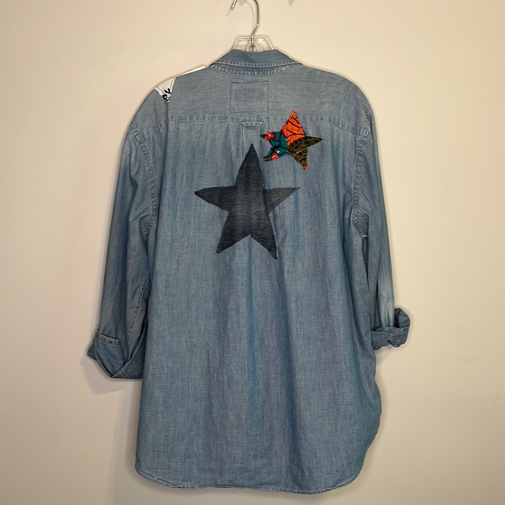 Custom Made Upcycled Demin Button Down Star Shirt - image 1